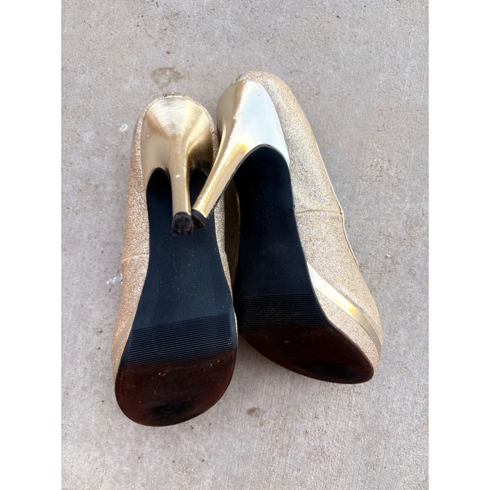 Y2K Baby Phat Gold Glitter Platform Pumps Stiletto Heels Round Toe Glam 8 - Picture 5 of 5